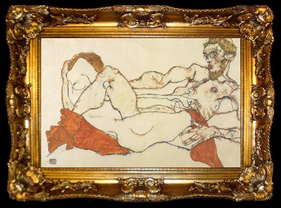 framed  Egon Schiele Recling Male and Female Nude Entwined (mk12), ta009-2